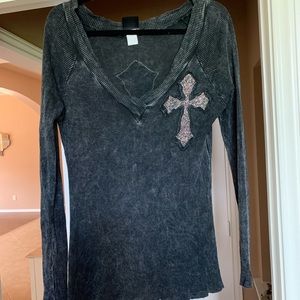 HOW CUTE Rhinestone Cross long sleeve